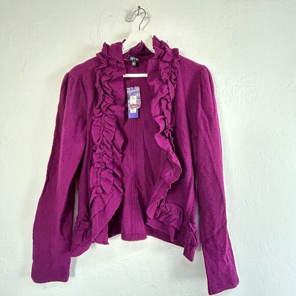 Apt. 9 Womens Ruffled Cardigan Jacket Medium Wool Purple Lightweight New $72 - Picture 1 of 8